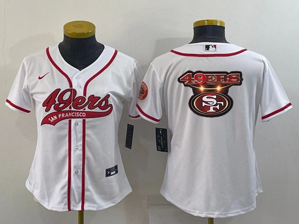 Women's San Francisco 49ers White Team Big Logo With Patch Cool Base Stitched Baseball Jersey(Run Small)